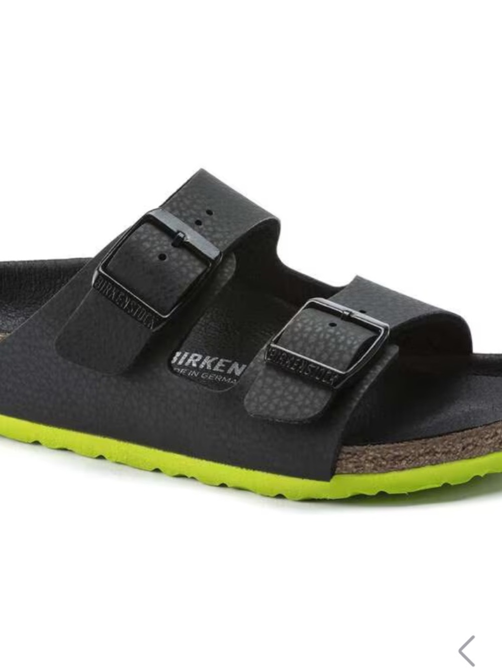 Birkenstock Arizona Kids sandals in the Desert Soil Black Lime colorway